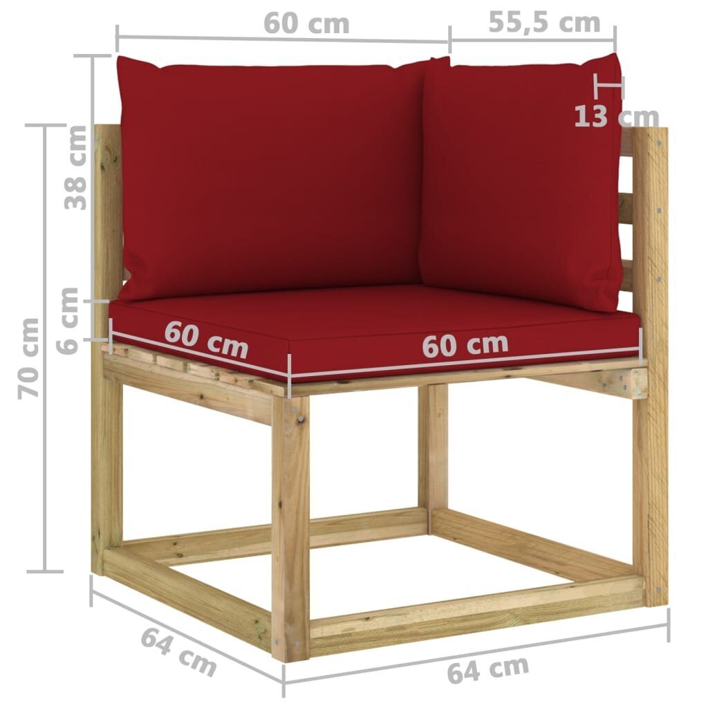 Kampinė sodo sofa su pagalvėlėmis, ruda цена и информация | Lauko kėdės, foteliai, pufai | pigu.lt