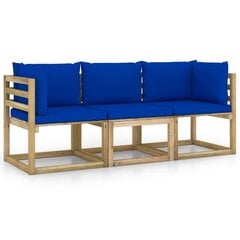 Trivietė sodo sofa su mėlynomis pagalvėlėmis, ruda цена и информация | Садовые стулья, кресла, пуфы | pigu.lt