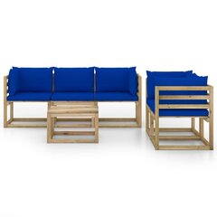 Sodo poilsio komplektas su mėlynomis pagalvėlėmis, 6 dalių, rudas kaina ir informacija | Lauko baldų komplektai | pigu.lt