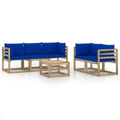 Sodo poilsio komplektas su mėlynomis pagalvėlėmis, 6 dalių, rudas цена и информация | Комплекты уличной мебели | pigu.lt