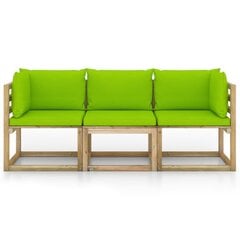 Trivietė sodo sofa su šviesiai žaliomis pagalvėlėmis, ruda kaina ir informacija | Lauko kėdės, foteliai, pufai | pigu.lt