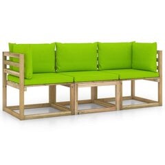 Trivietė sodo sofa su šviesiai žaliomis pagalvėlėmis, ruda цена и информация | Садовые стулья, кресла, пуфы | pigu.lt