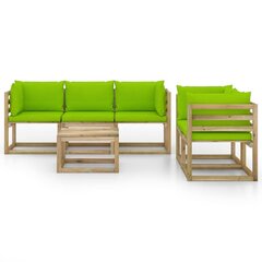 Sodo komplektas su šviesiai žaliomis pagalvėlėmis, 6 dalių, rudas kaina ir informacija | Lauko baldų komplektai | pigu.lt