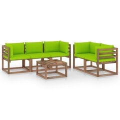 Sodo komplektas su šviesiai žaliomis pagalvėlėmis, 6 dalių, rudas kaina ir informacija | Lauko baldų komplektai | pigu.lt