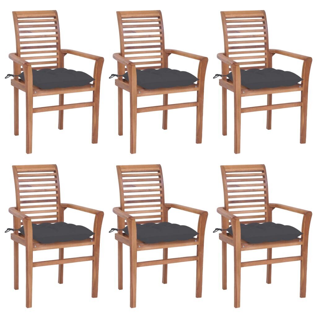 Valgomojo kėdės su antracito pagalvėlėmis, 6 vnt, rudos kaina ir informacija | Lauko kėdės, foteliai, pufai | pigu.lt