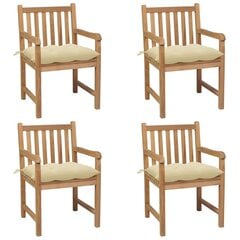 Sodo kėdės su kreminėmis pagalvėlėmis, 4 vnt, rudos kaina ir informacija | Lauko kėdės, foteliai, pufai | pigu.lt