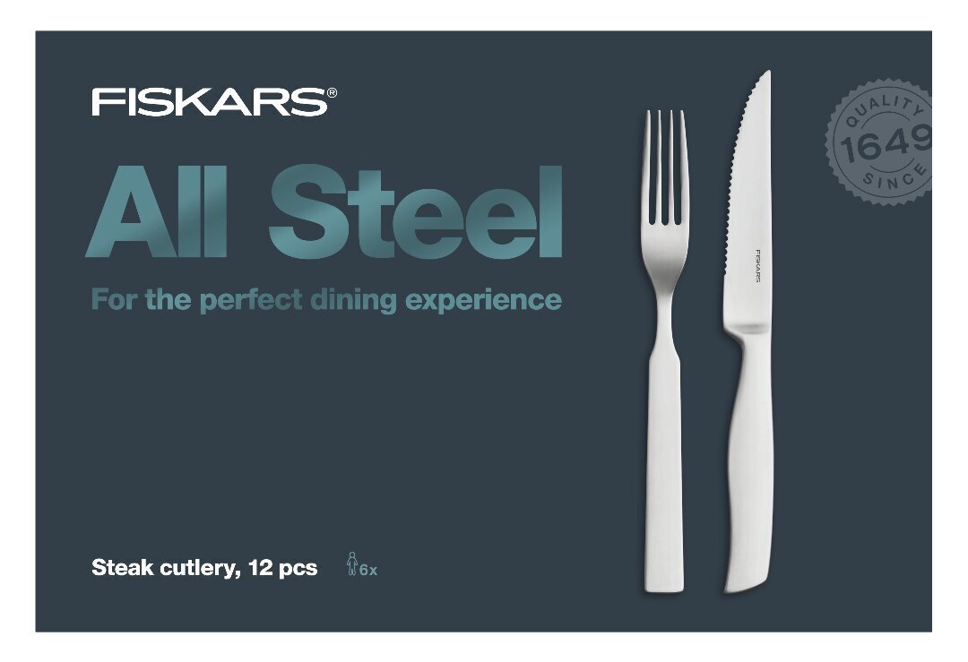 Fiskars stalo įrankių rinkinys All Steel Steak, 12 dalių цена и информация | Stalo įrankiai | pigu.lt