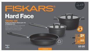 Стартовый комплект кастрюль Fiskars Hard Face из 3 предметов цена и информация | Кастрюли, скороварки | pigu.lt