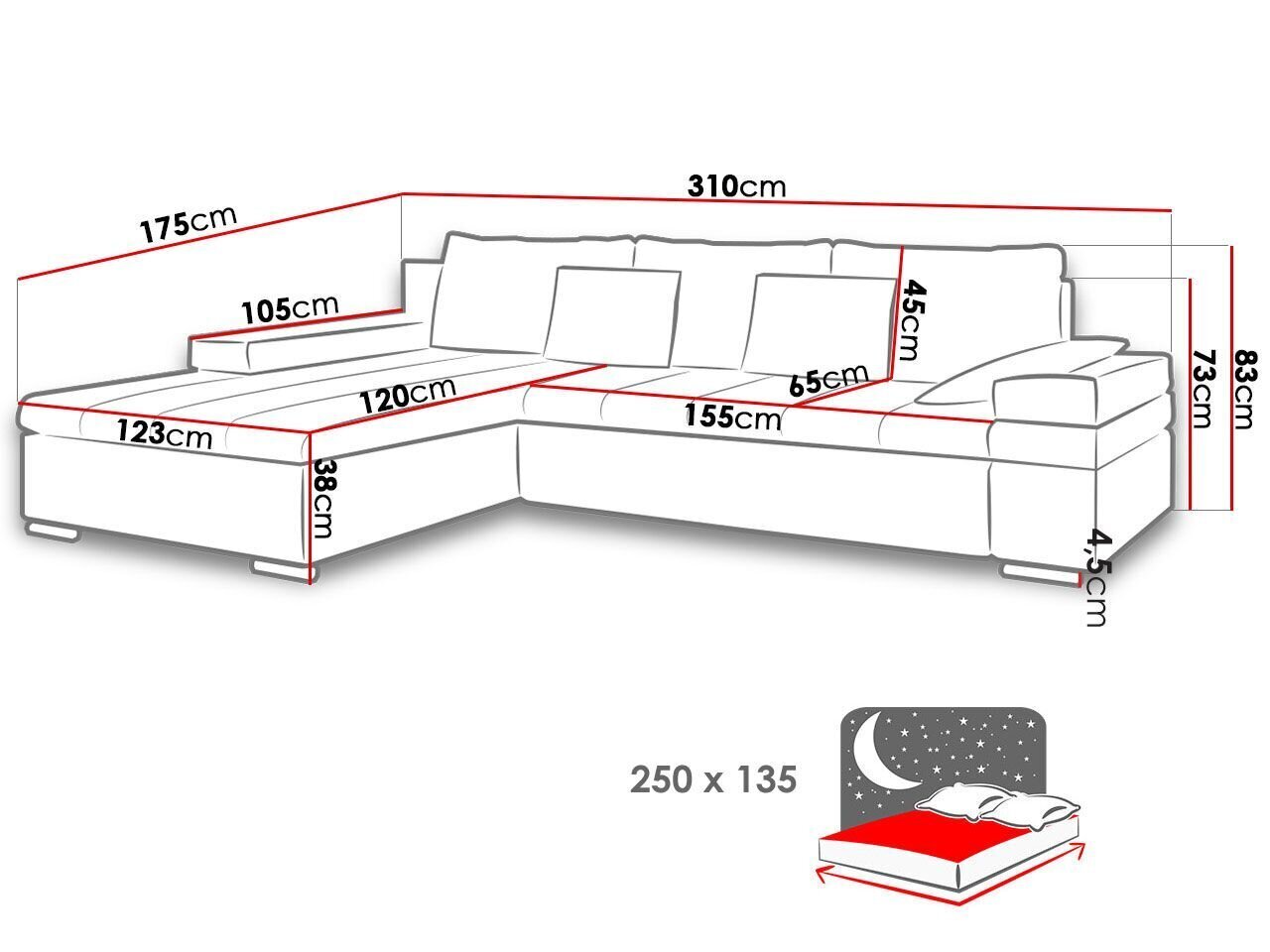 Kampinė sofa-lova Bangkok цена и информация | Minkšti kampai | pigu.lt