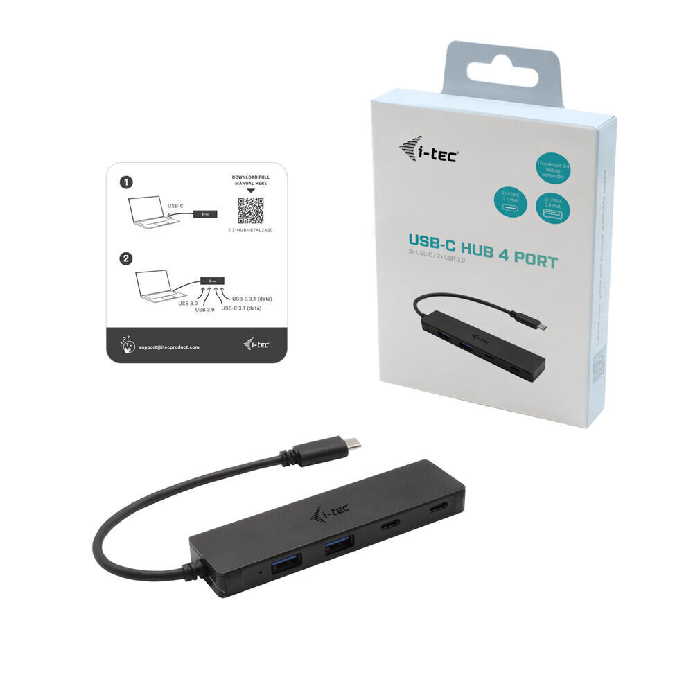 I-TEC USB-C adapteris 2X USB 3.0 + 2X USB-C, USB 3.2 GEN 1 (3.1 GEN 1) TYPE-C, USB 3.2 GEN 1 kaina ir informacija | Adapteriai, USB šakotuvai | pigu.lt