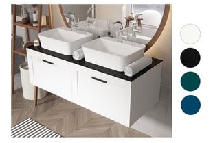 Двойной шкафчик для ванной Besco Dexa 120 с Slim black столешницей и черными ручками, белый цена и информация | Шкафчики для ванной | pigu.lt