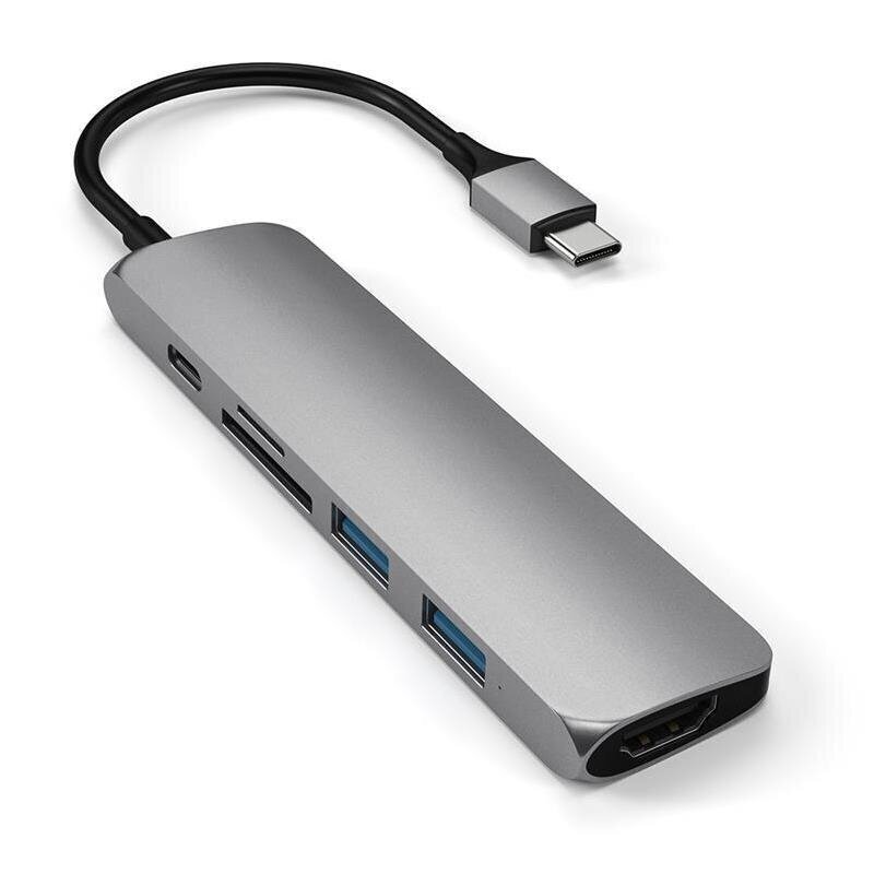 Adapteris Satechi Slim USB-C MultiPort V2 su HDMI, USB 3.0 prievadais ir kortelių skaitytuvu kaina ir informacija | Adapteriai, USB šakotuvai | pigu.lt