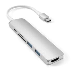 Адаптер Slim от Satechi, USB-C MultiPort V2 с HDMI, USB 3.0 портом и картридером, серебристый цена и информация | Адаптеры, USB-разветвители | pigu.lt