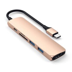 Адаптер Slim от Satechi, USB-C MultiPort V2 с HDMI, USB 3.0 портом и картридером, золотой цена и информация | Адаптеры, USB-разветвители | pigu.lt