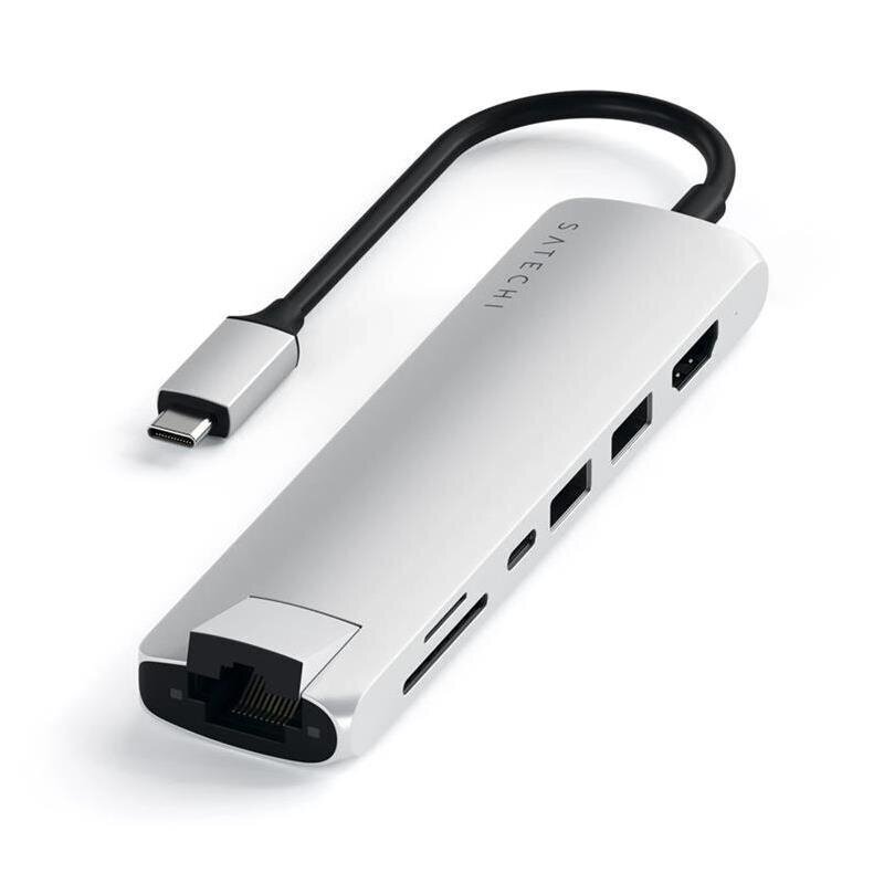 Adapteris Satechi Slim USB-C MultiPort V2 su HDMI, USB 3.0 prievadais ir kortelių skaitytuvu kaina ir informacija | Adapteriai, USB šakotuvai | pigu.lt