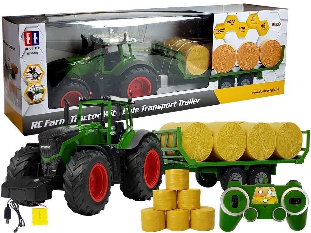 Nuotoliniu būdu valdomas traktorius su priekaba, 80 cm kaina ir informacija | Žaislai berniukams | pigu.lt
