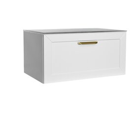 Шкафчик для ванной Besco Dexa 80 со Slim marble столешницей и золотой ручкой, белый цена и информация | Шкафчики для ванной | pigu.lt