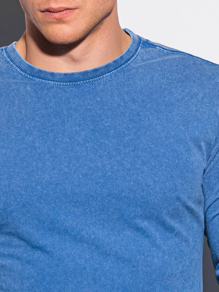 Vyriški marškinėliai ilgomis rankovėmis be rašto Ombre L131, mėlyni kaina ir informacija | Vyriški marškinėliai | pigu.lt