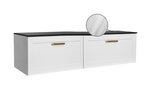 Двойной шкафчик для ванны Besco Dexa 120 с Slim marble столешницей и золотыми ручками, белый