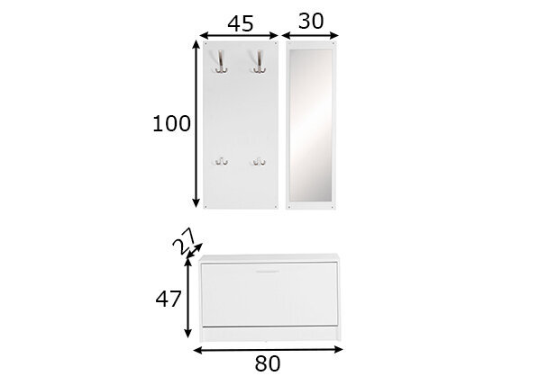 3-ių dalių prieškambario baldų komplektas Wohnling Jana, baltas kaina ir informacija | Prieškambario komplektai | pigu.lt