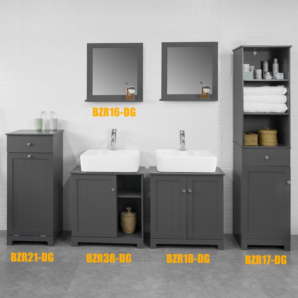 Vonios skalbinių krepšelis, vonios spintelė su stalčiumi, BZR21-DG kaina ir informacija | Vonios spintelės | pigu.lt