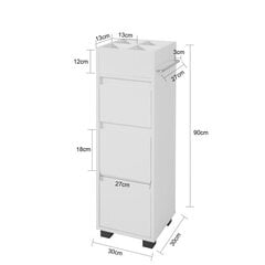 Balta vonios spintelė su 3 stalčiais, BZR29-W kaina ir informacija | Vonios spintelės | pigu.lt