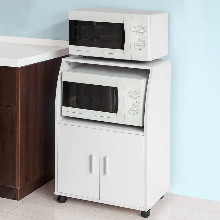 Balta, medinė virtuvės spinta su ratukais FRG241-W kaina ir informacija | Virtuvinės spintelės | pigu.lt