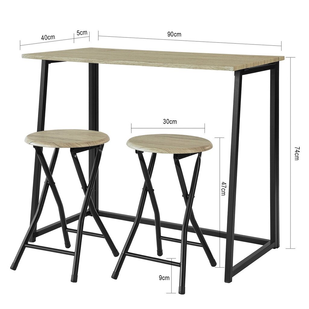 3-ių dalių baro baldų komplektas OGT18-N, pilkas/juodas цена и информация | Valgomojo komplektai | pigu.lt
