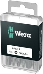 Насадки Wera 851/1 DIY-box Standard, 10 шт., PH 1x25 мм цена и информация | Механические инструменты | pigu.lt