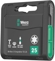 Насадки Wera Bit-Box 15 Impaktor 15 шт., TORX T20x25 мм цена и информация | Механические инструменты | pigu.lt