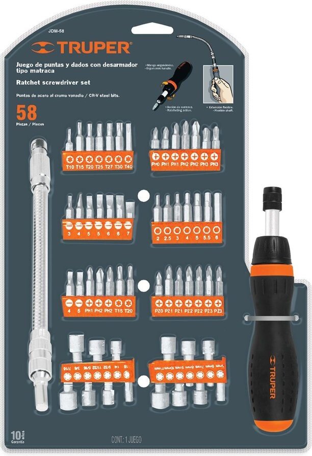 Atsuktuvas su terkšle ir antgaliais, 42 antgaliai + 14 galvučių 5-11 mm ir 3/16 -7/16 18 220 kaina ir informacija | Mechaniniai įrankiai | pigu.lt