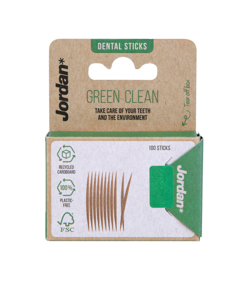 Dvipusiai mediniai dantų krapštukai Jordan Green Clean, 100 vnt. цена и информация | Dantų šepetėliai, pastos | pigu.lt