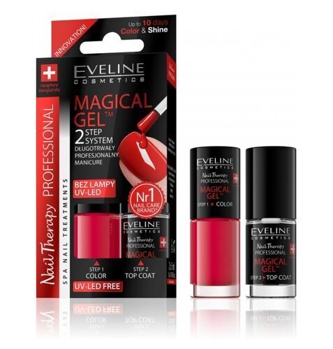 Gelinio poveikio nagų lakas Eveline Cosmetics Nail Therapy Magical Gel Nr. 07 raudona 2x5 ml kaina ir informacija | Nagų lakai, stiprintojai | pigu.lt