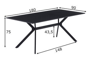 Обеденный стол 90x180, серый цена и информация | Кухонные и обеденные столы | pigu.lt