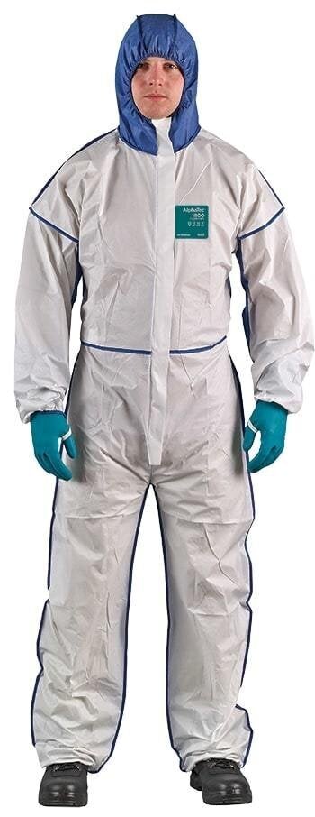 Vienkartinis apsauginis kostiumas, tipas 5/6 Ansell Alphatec 1800 Comfort, balta/mėlyna, kvėpuojanti nugara, M dydis kaina ir informacija | Galvos apsauga | pigu.lt