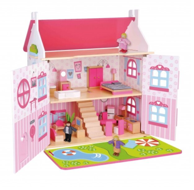 TOOKY TOY Dviejų aukštų medinis lėlių namelis kaina ir informacija | Žaislai mergaitėms | pigu.lt