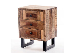 Naktinis staliukas Parquette, perdirbta tikmedžio mediena kaina ir informacija | Spintelės prie lovos | pigu.lt