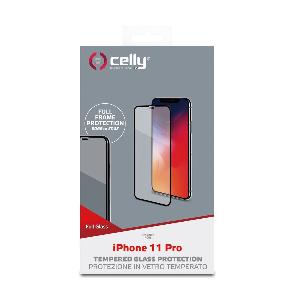 CELLY FULL GLASS IPHONE 11 PRO / X / XS BLACK FRAME kaina ir informacija | Apsauginės plėvelės telefonams | pigu.lt