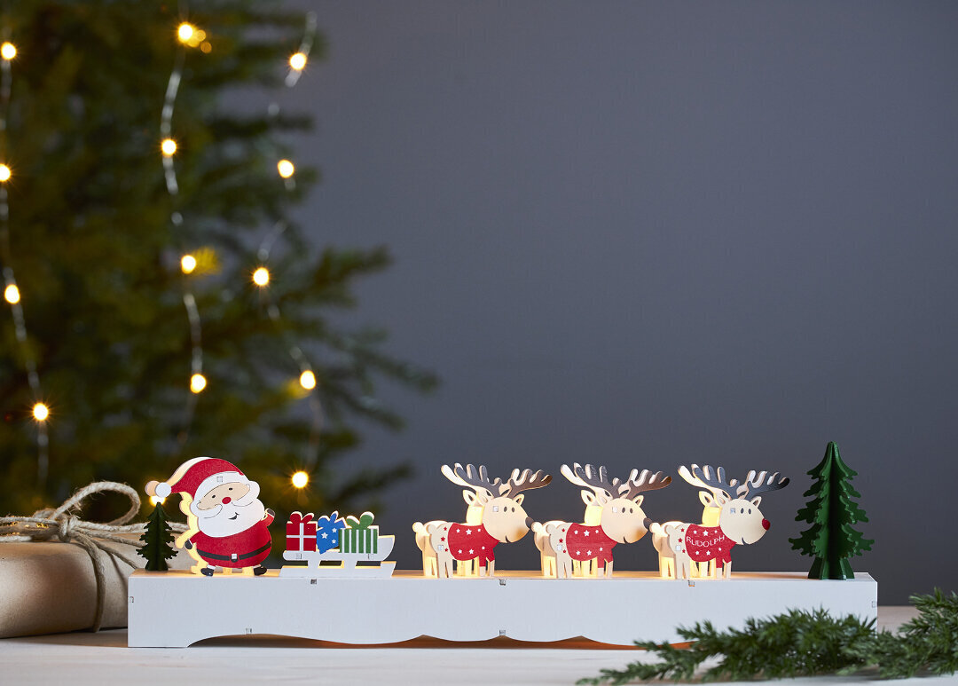 Žvakidė Rudolf, 9 LED, medinė kaina ir informacija | Kalėdinės dekoracijos | pigu.lt