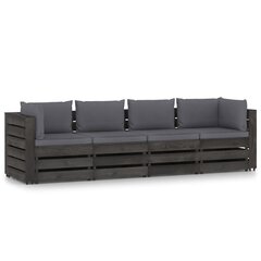 Keturvietė sodo sofa su pagalvėmis, pilkai impregnuota mediena, pilka цена и информация | Садовые стулья, кресла, пуфы | pigu.lt