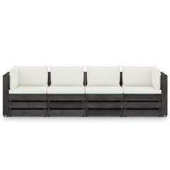 Keturvietė sodo sofa su pagalvėmis, pilkai impregnuota mediena, balta цена и информация | Садовые стулья, кресла, пуфы | pigu.lt