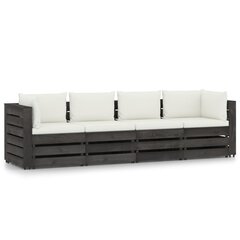 Keturvietė sodo sofa su pagalvėmis, pilkai impregnuota mediena, balta цена и информация | Садовые стулья, кресла, пуфы | pigu.lt