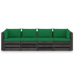 Keturvietė sodo sofa su pagalvėmis, pilkai impregnuota mediena, žalia цена и информация | Садовые стулья, кресла, пуфы | pigu.lt