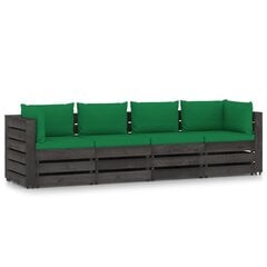 Keturvietė sodo sofa su pagalvėmis, pilkai impregnuota mediena, žalia цена и информация | Садовые стулья, кресла, пуфы | pigu.lt