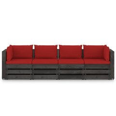 Keturvietė sodo sofa su pagalvėmis, pilkai impregnuota mediena, raudona цена и информация | Садовые стулья, кресла, пуфы | pigu.lt