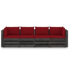 Keturvietė sodo sofa su pagalvėmis, pilkai impregnuota mediena, tamsiai raudona kaina ir informacija | Lauko kėdės, foteliai, pufai | pigu.lt
