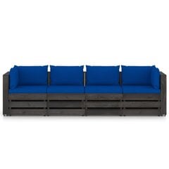 Keturvietė sodo sofa su pagalvėmis, pilkai impregnuota mediena, mėlyna kaina ir informacija | Lauko kėdės, foteliai, pufai | pigu.lt