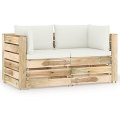 Dvivietė sodo sofa su pagalvėlėmis, žaliai impregnuota mediena, balta kaina ir informacija | Lauko kėdės, foteliai, pufai | pigu.lt