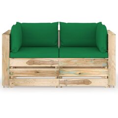 Dvivietė sodo sofa su pagalvėlėmis, žaliai impregnuota mediena, žalia kaina ir informacija | Lauko kėdės, foteliai, pufai | pigu.lt