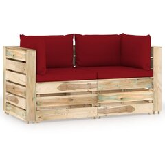 Dvivietė sodo sofa su pagalvėlėmis, žaliai impregnuota mediena, raudona kaina ir informacija | Lauko kėdės, foteliai, pufai | pigu.lt